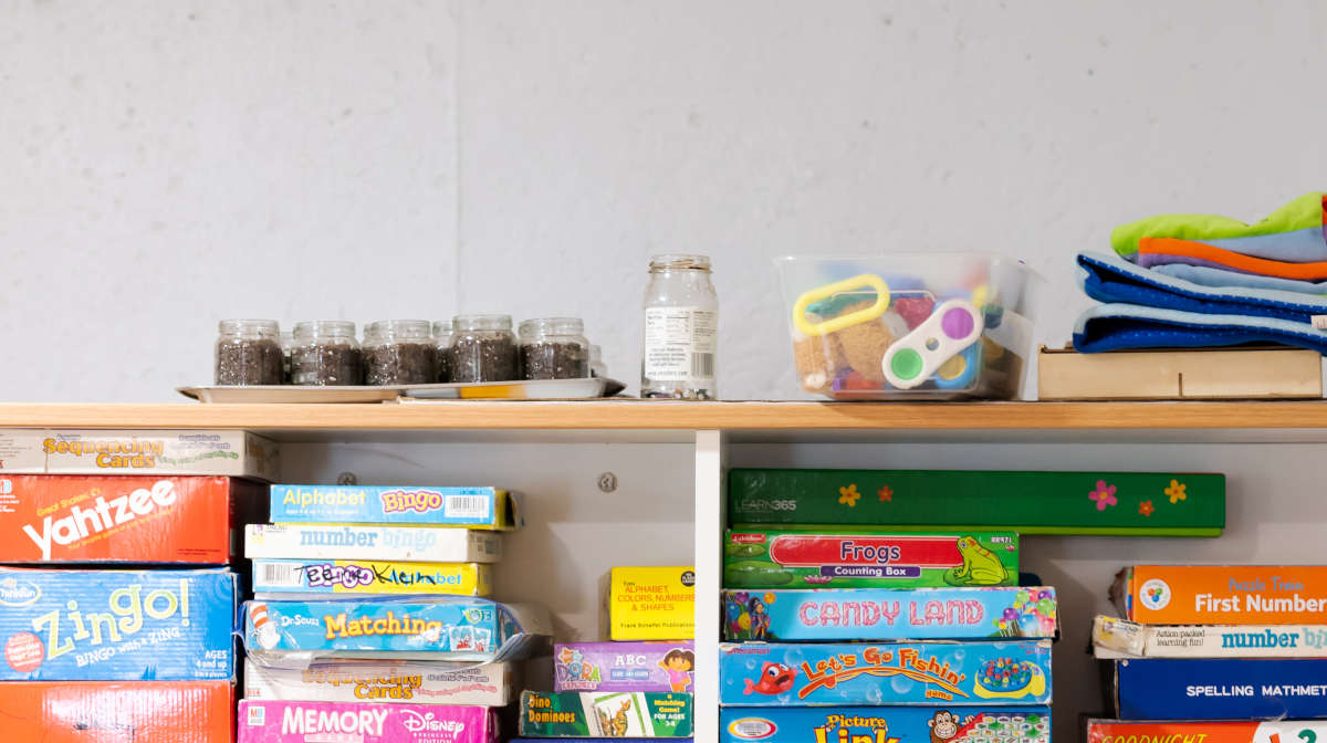 Shelves of supplies.